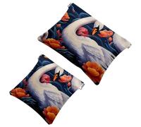 Votre solution de voyage : lot de 2 trousses de maquillage compactes Motif fleur de cygne 1596, Multicolore 05, A:7.1x5.8in/18x14.8cm,B:4.7x4.5in/12x11.5cm