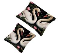Votre solution de voyage : lot de 2 trousses de maquillage compactes Motif fleur de cygne 1596, Multicolore 10., A：7.1x5.8in/18x14.8cm，B:4.7x4.5in/12x11.5cm