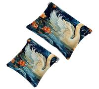 Votre solution de voyage : lot de 2 trousses de maquillage compactes Motif fleur de cygne 1596, Multicolore 02, A:7.1x5.8in/18x14.8cm,B:4.7x4.5in/12x11.5cm