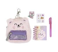 VOTUM Porte-clés ours rose pour sacs à dos, sacs à main, clés de voiture avec ensemble de papeterie - Comprend un mini carnet, un stylo gel, une gomme, des autocollants - Cadeau portable et amusant