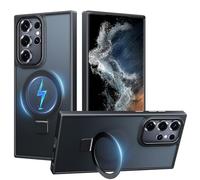 Votvloay Coque Mag-Stand Magnétique pour Samsung Galaxy S22 Ultra 5G avec Support Invisible,[Compatible avec MagSafe] Etui Anti-Rayures PC Dur Housse Arrière Mat Translucide Fine Protection Case,Noir