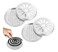 Votvlog 2 Pièces Support de Bobine Anti-Moustique, Support Spirale Anti Moustique Portatif avec Couvercle, Mosquito Coil Holder, Porte Spirale Anti Moustique en Métal pour Maison, Camping, Extérieur