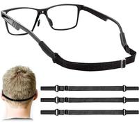 Votvlog 5 Cordons à Lunettes Ajustable sans Queue, Sangles de Lunettes de Soleil Antidérapants en élastique, Titulaire de Lunettes de Sécurité avec sangle antidérapante pour Hommes Femmes, Noir