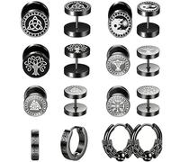Votvlog 8 Paires Boucles D'oreilles Hommes Acier inoxydable Vikings Runes Oreille Boucles D'oreilles Noires Noeud Celtique Ensemble Punk Classiques Boucles d'oreilles Créoles pour Hommes Femmes