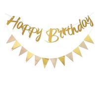 Votvlog Guirlande Banderole Joyeux Anniversaire Triangle, Réutilisable Banderole Fanion Guirlande, Guirlandes de Fanions Bannière Banderole Triangle Vintage Decoration pour Cérémonie Mariage - Or
