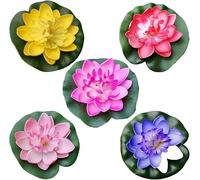 Votvlog Lot de 5 Nénuphars Flottants pour Décoration de Bassin, Artificielle Nénuphar Flottant Lotus pour Étang Patio Jardin Piscine, Aquariums (Gouache, pêche, Violet Clair, Jaune, Bleu)