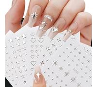 Votvlog Lot de feuilles d'autocollants ongles - Motif lune étoiles - Argenté