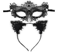 Votvlog Masque de Venise 6 Pièces, Catwoman Masque Dentelle Sexy Masque Dentelle, Masque Noir pour Costume de Mascarade, Masque Noir à Yeux Sexy pour Mardi Gras, Masques de Bal pour Femme Halloween