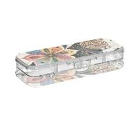 voucong Boho Mandala Fleurs Léopard Boîte de rangement pour crayons Transparent Double Deck Étui rigide pour l'école avec couvercle