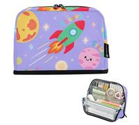 voucong Boîte à crayons de grande capacité avec support de maquillage pour école Preppy Cosmic Rocket Violet ciel étoilé