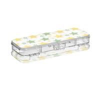 voucong Boîte en plastique à dessin d'étoiles vertes et jaunes pour crayons, stylos à double étage, trousse de rangement pour fournitures de papeterie avec bouton-pression et couvercle