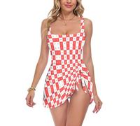 voucong Buffalo Plaid Check Red Heart Clavicule Montrant One Piece Maillots de bain Femme Push Up Minceur Maillots de bain pour, Carreaux Buffalo Cœur Rouge, S