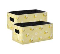 voucong Bumble Bees Lot de 2 boîtes de rangement pliables jaunes pour étagères, placards, livres