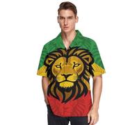 voucong Chemise hawaïenne à manches courtes pour homme Motif drapeau du lion Jamaïque, multicolore, 3XL