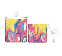 voucong Graffiti Art Cœurs Étoiles Sweet Organisateur alimentaire Plastique Transparent Rangement avec Couvercle Pantry Essentials Décoratif Soie dentaire Pot de rangement Trombones Lot de 2