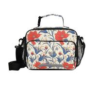 voucong Grand sac à déjeuner avec bandoulière pour la préparation des repas, motif fleurs d'iris et feuilles bleues