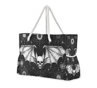 voucong Grand sac de plage noir gothique avec fermeture éclair, imperméable, anti-sable avec poches latérales, grand sac fourre-tout pour voyage, gym, vacances, Crâne maléfique noir gothique, 1 size