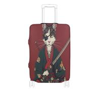 voucong Grandes housses élastiques pour bagages résistantes aux rayures - Housse de bagage - Essentiels de voyage - Convient aux samouraïs japonais de 45,7 à 81,3 cm, Samouraï chat japonais, L 26-28