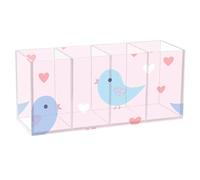voucong Happy Valentine's Cartoon Heart Cartoon Bird Acrylic Pen Organizer for Desk 4 compartiments Clear Plastic Desk Organization for SchoolStorage