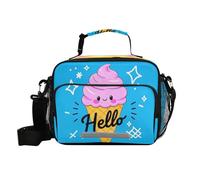 voucong Hello Cartoon Cute Pink Ice Cream Lunch Boxes with Shoulder Strap Large Insulated Lunch Bag for Male Kindergarten