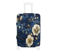 voucong Housse de bagage à main élastique anti-rayures pour valises de 45,7 à 81,3 cm, bleu et or, fleurs romantiques rétro, Fleurs romantiques rétro bleues et dorées, S 18-20 in, Classique