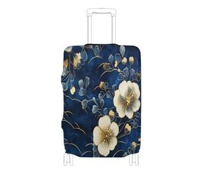 voucong Housse de bagage à main élastique anti-rayures pour valises de 45,7 à 81,3 cm, bleu et or, fleurs romantiques rétro, Fleurs romantiques rétro bleues et dorées, S 18-20 in, Classique
