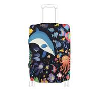 voucong Housse de bagage élastique durable lavable et élastique pour valises de 45,7 à 81,3 cm, couleur dauphin, poisson, animal marin, monde, Couleur Dauphin Poisson Animal Mer Monde, L 26-28 in