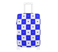 voucong Housse de protection élastique anti-rayures pour valise, convient aux valises de 45,7 à 81,3 cm, motif écossais blanc et bleu, cœur, Buffalo Plaid Carreaux Blanc Cœur Bleu, XL 29-32 in