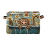 voucong Lot de 1 panier de rangement chic pour baignoire en forme de singe rhésus macaque, pliable et imperméable avec poignée robuste