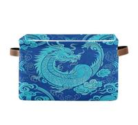 voucong Lot de 1 panier de rangement porte-bonheur en tissu pliable et imperméable avec poignée robuste Motif dragon chinois Bleu
