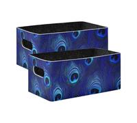 voucong Lot de 2 bacs de rangement cubiques bleus en plumes de paon pour étagères, tiroirs, bureau, salle de jeux, salle de classe, bureau