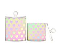 voucong Lot de 2 bacs de rangement en plastique transparent avec couvercle Motif cœur arc-en-ciel Happy Valentine's