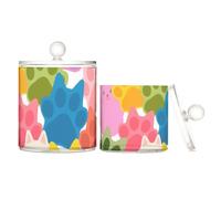 voucong Lot de 2 boîtes de rangement colorées en plastique transparent avec couvercle Motif empreintes de pattes de chat