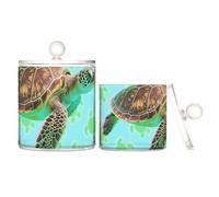 voucong Lot de 2 boîtes de rangement en plastique transparent avec couvercle en forme de tortue verte fluorescente