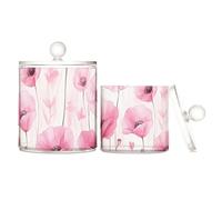voucong Lot de 2 boîtes de rangement en plastique transparent avec couvercle Motif coquelicot rose
