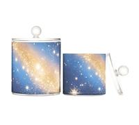 voucong Lot de 2 boîtes de rangement en plastique transparent avec couvercle Motif univers étoilé romantique Bleu et doré