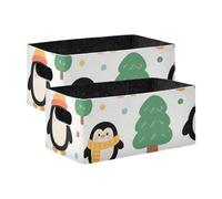 voucong Lot de 2 grandes boîtes de rangement en tissu avec motif pingouin noir mignon pour organiser les étagères, les placards, les armoires