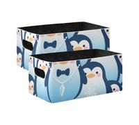 voucong Lot de 2 grandes boîtes de rangement robustes pour placard, étagère, commode - Motif pingouin - Bleu