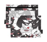 voucong Lot de 2 grandes trousses à crayons avec fenêtre transparente et œillets pour ranger les fournitures scolaires, les étudiants, les enseignants - Motif chats manx blancs