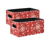 voucong Lot de 2 grands bacs de rangement pliables en tissu pour étagères, placards, livres et flocons de neige, Père Noël, rouge sang