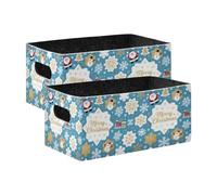 voucong Lot de 2 grands organiseurs de rangement décoratifs pour livres de maquillage, étagères, salon - Motif flocon de neige et Père Noël - Doré et bleu