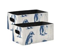 voucong Lot de 2 grands paniers de rangement en bois blanc cassé pour chambre à coucher, salon, salle de bain, motif pingouin