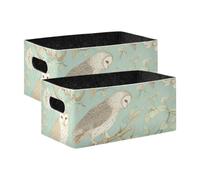 voucong Lot de 2 paniers décoratifs pour étagères, placards, livres - Motif chouette - Vert clair