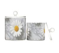voucong Lot de 2 petites boîtes de rangement décoratives en plastique transparent avec couvercle Motif marguerites blanches sur fond gris