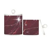 voucong Lot de 2 petits bacs de rangement décoratifs en plastique transparent avec couvercle Motif marbre Rouge
