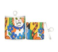 voucong Lot de 2 pots de rangement en plastique transparent avec couvercle pour peinture de fragment d'art chat
