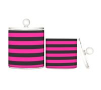 voucong Lot de 2 pots de rangement horizontaux en plastique transparent avec couvercle pour commode, accessoires décoratifs pour fil dentaire, rose foncé, rayures noires