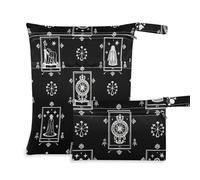 voucong Lot de 2 sacs à couches humides avec poignées pour le bain Motif tarot astrologique gothique Noir