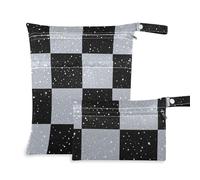 voucong Lot de 2 sacs à langer carrés à paillettes avec poignées pour bébé Blanc/noir