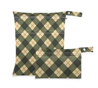 voucong Lot de 2 sacs anti-désordre à motif damier gris-vert pour nageurs, essentiels de voyage pour bébés avec poignées pour la salle de sport